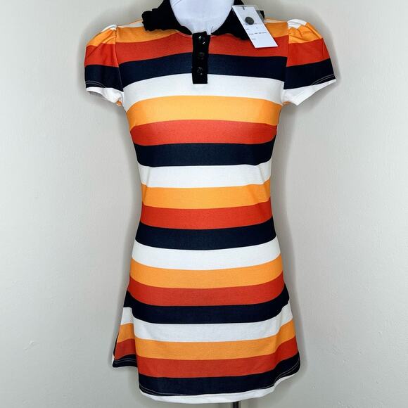 Unique Vintage Mini Polo Dress Small Candy Corn Halloween Retro Stripe Party New - Picture 2 of 10